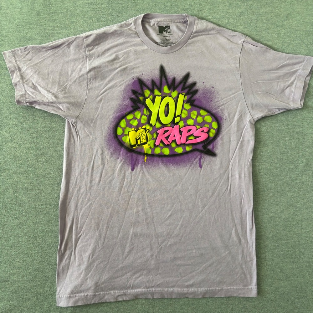 MTV Yo! MTV Raps Graphic T-Shirt Mens Large Lavender Purple Cotton Short Sleeve